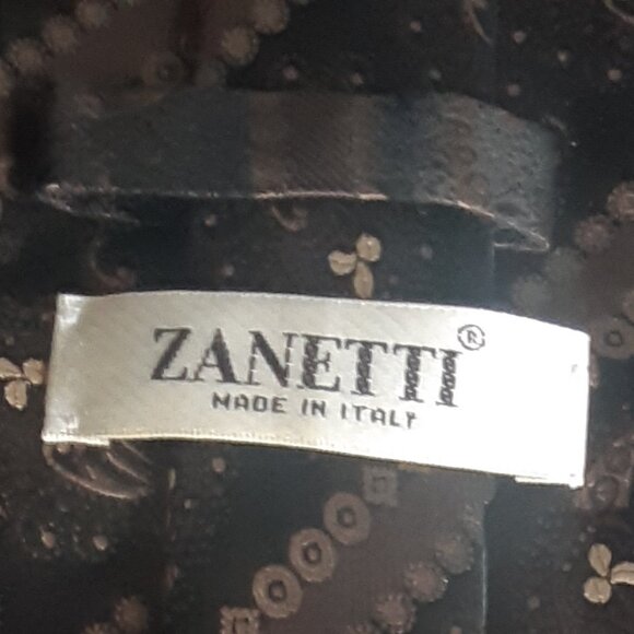Zanetti Silk Necktie -Brown, Black & Tan Diagonal Stripe w/ Paisley - Picture 4 of 11